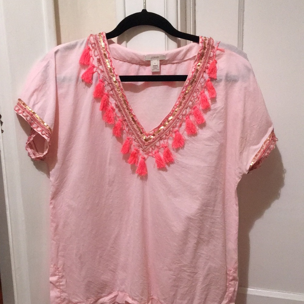 J.Crew Pink tassel top